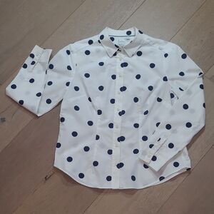 EUC Boden Classic Shirt Women's sz 12P White/Navy Polka Dot Button Up Shirt